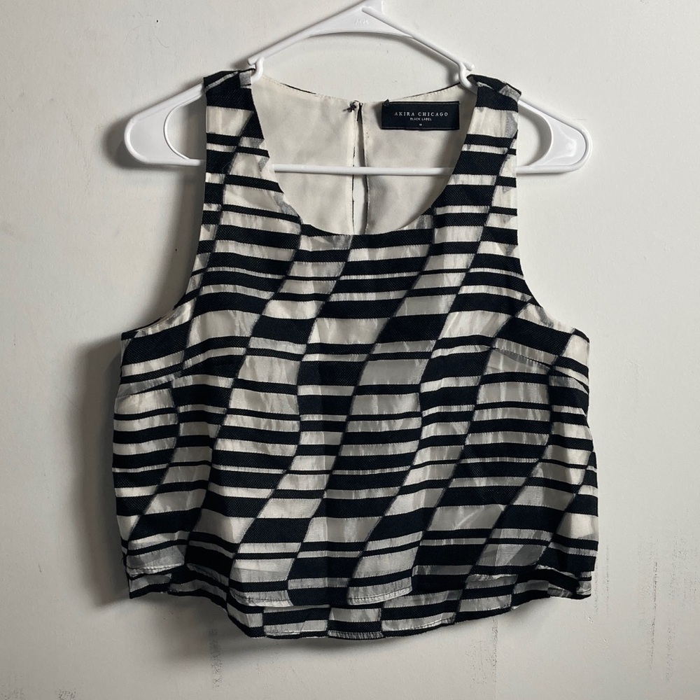AKIRA Chicago Black & White Striped Sleeveless Crop Top